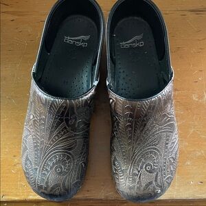 Dansko Embossed Leather Clogs - Dark Brown